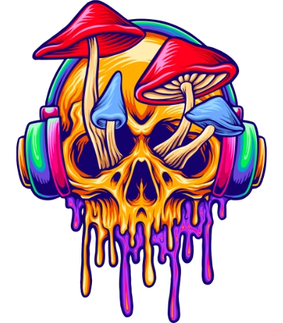 Psychedelic Streetwear Skull wearing Headphones